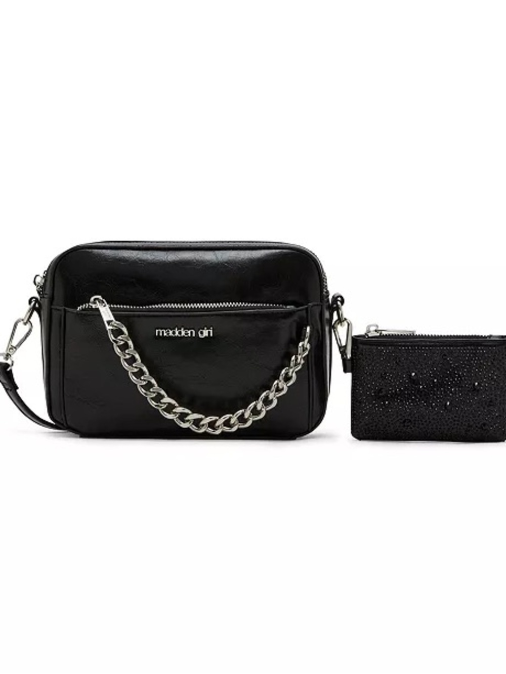 Madden Girl Black Modular Chain Crossbody Bag with Removable Pouch